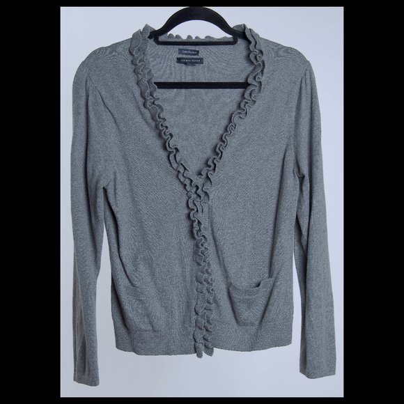 Tommy Hilfiger Womens Gray Ruffle Button Down Long Sleeve Cardigan Top XL - Picture 1 of 2